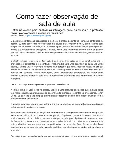 relato de observação em sala de aula